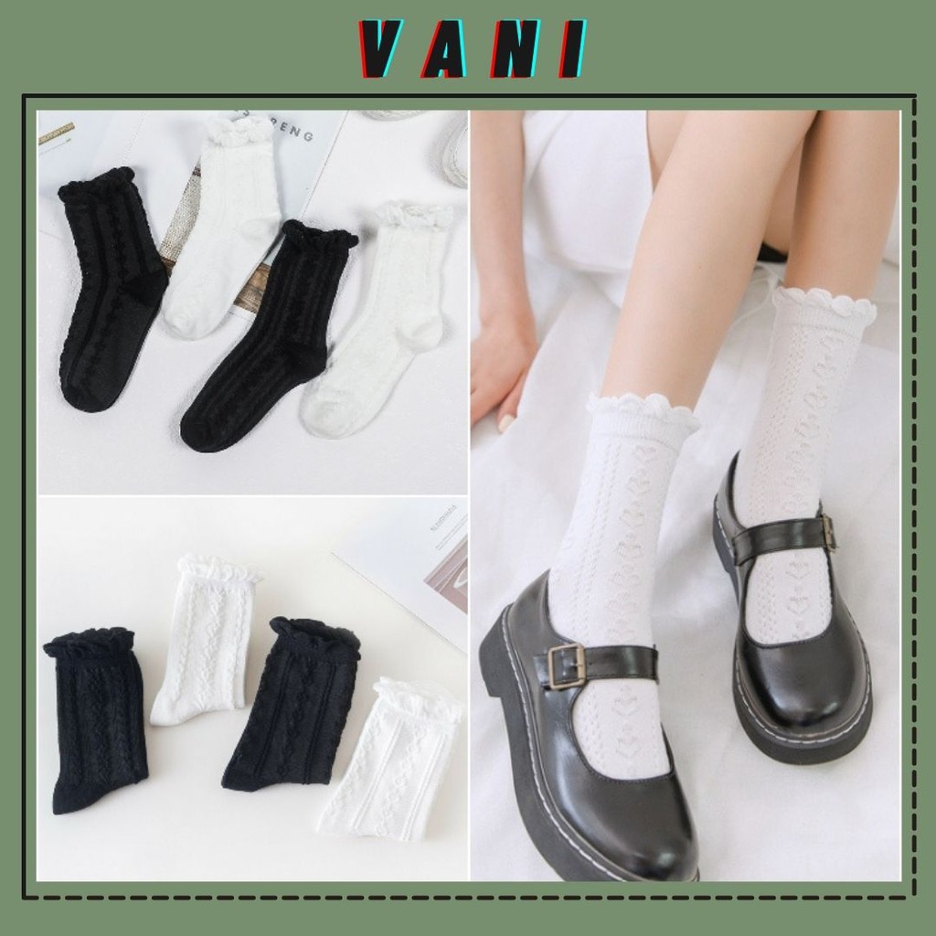 Tất Vớ Nam Nữ Cổ Bèo Họa Tiết Viền Nổi Phong Cách Lolita - Vani Store