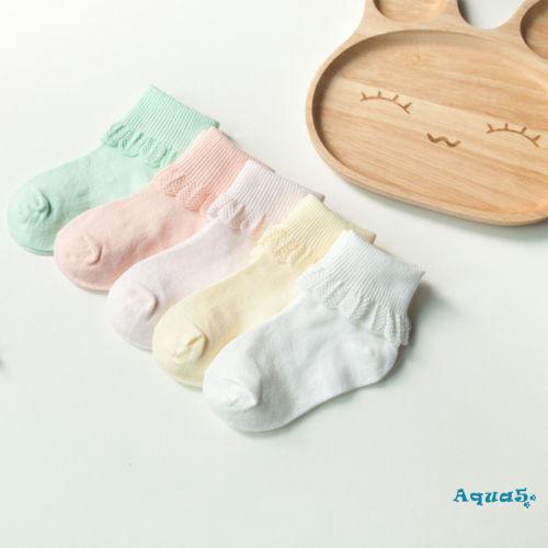 Bộ 5 đôi tất cotton màu trơn dễ thương cho bé