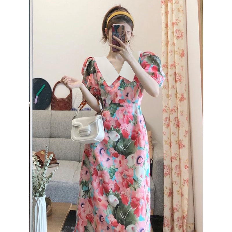 Đầm Hoa Tay Phồng Cổ Búp Bê Thời Trang Xinh Xắn Cho Nữ