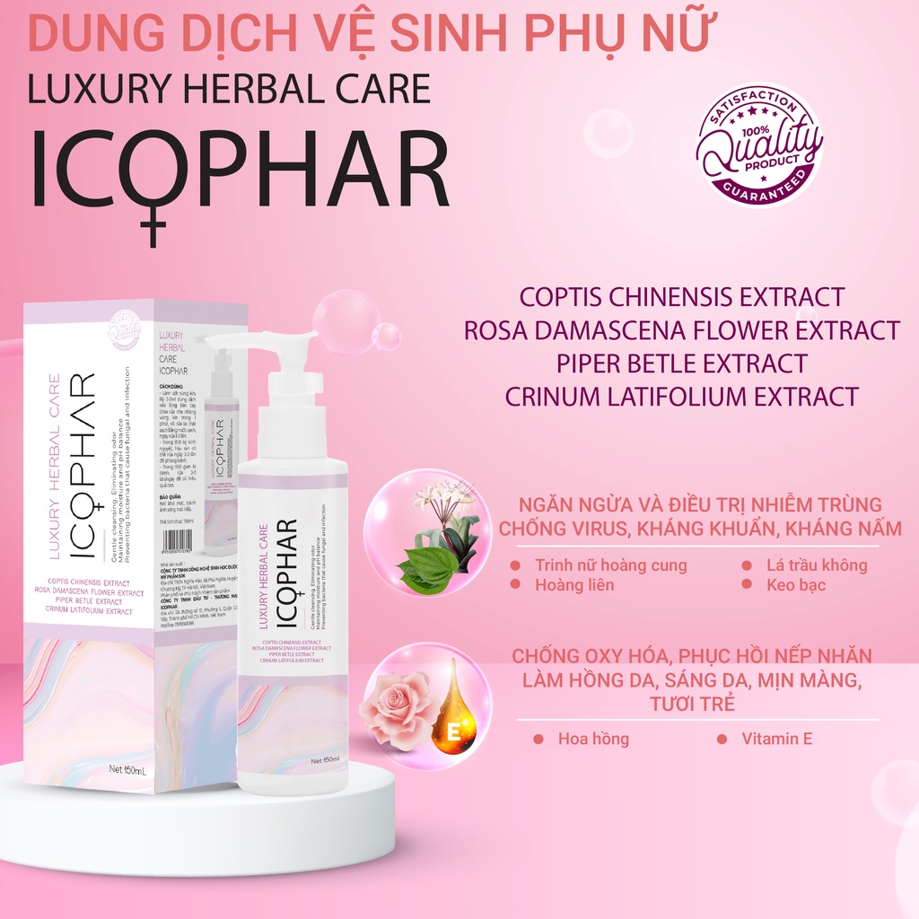 Dung dịch vệ sinh phụ nữ LUXURY HERBAL CARE ICOPHAR - Đánh bay viêm nhiễm, chống vi khuẩn, mang lại hương thơm tươi mát