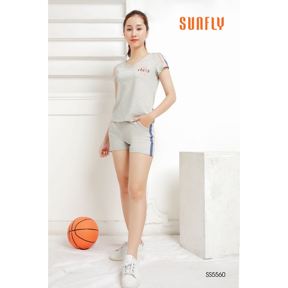 Bộ thể thao cotton Sunfly áo cộc quần sooc SS5560