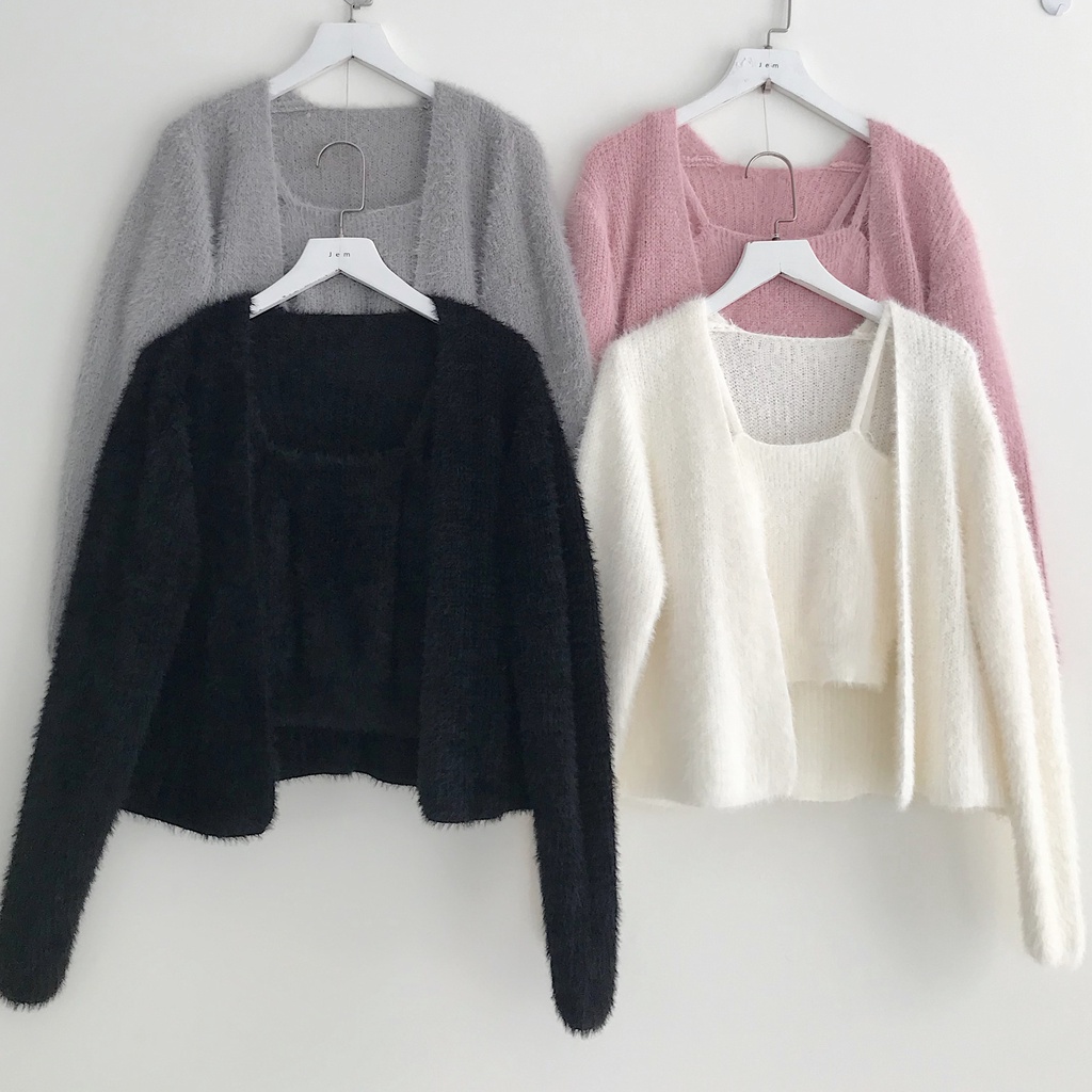 Set Áo Khoác Cardigan Len Kèm Áo 2 Dây Nữ Tính JEM CLOSET Zone Chất Liệu Lông Mềm Mịn Sang Chảnh Phối Đồ Cực Xinh - 7181 | BigBuy360 - bigbuy360.vn