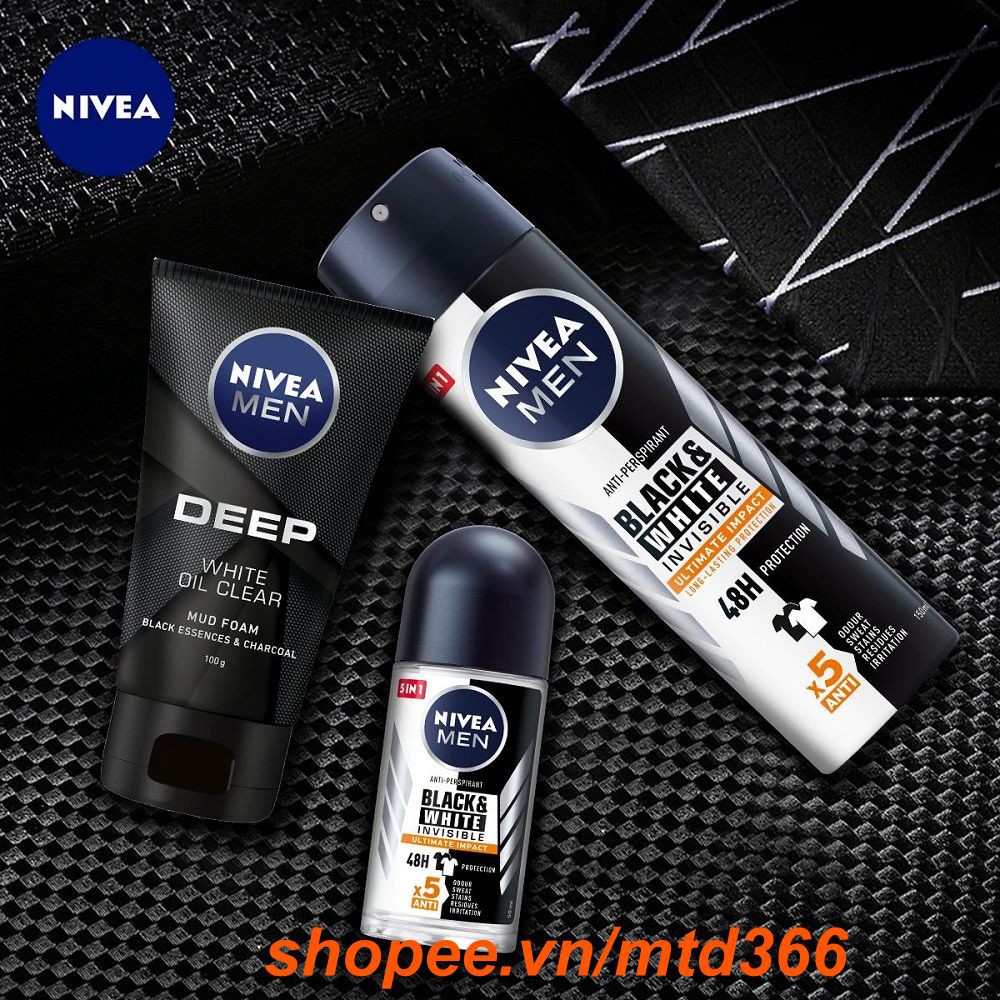 Xịt Khử Mùi 150ml Nivea Ngăn Vệt Ố Vàng Cho Nam (Black And White)