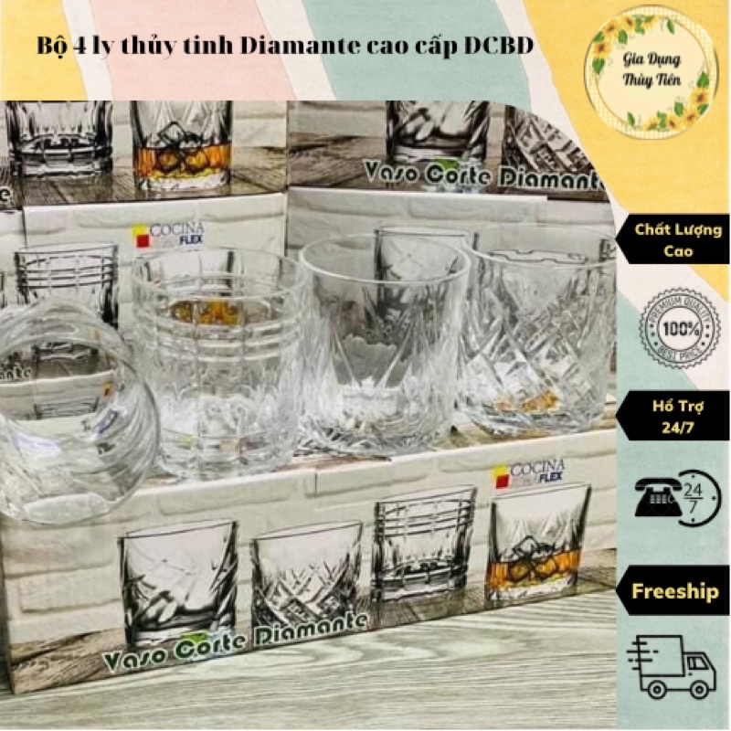 Bộ 4 ly thủy tinh Diamantee cao cấp 300ml