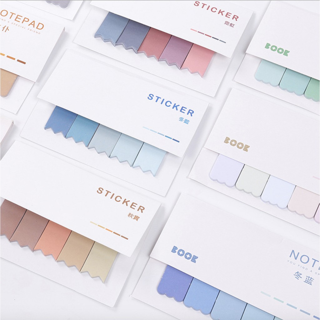 Set 100 tờ giấy dán đánh dấu trang sách nam châm màu cầu vồng gradient tiện dụng