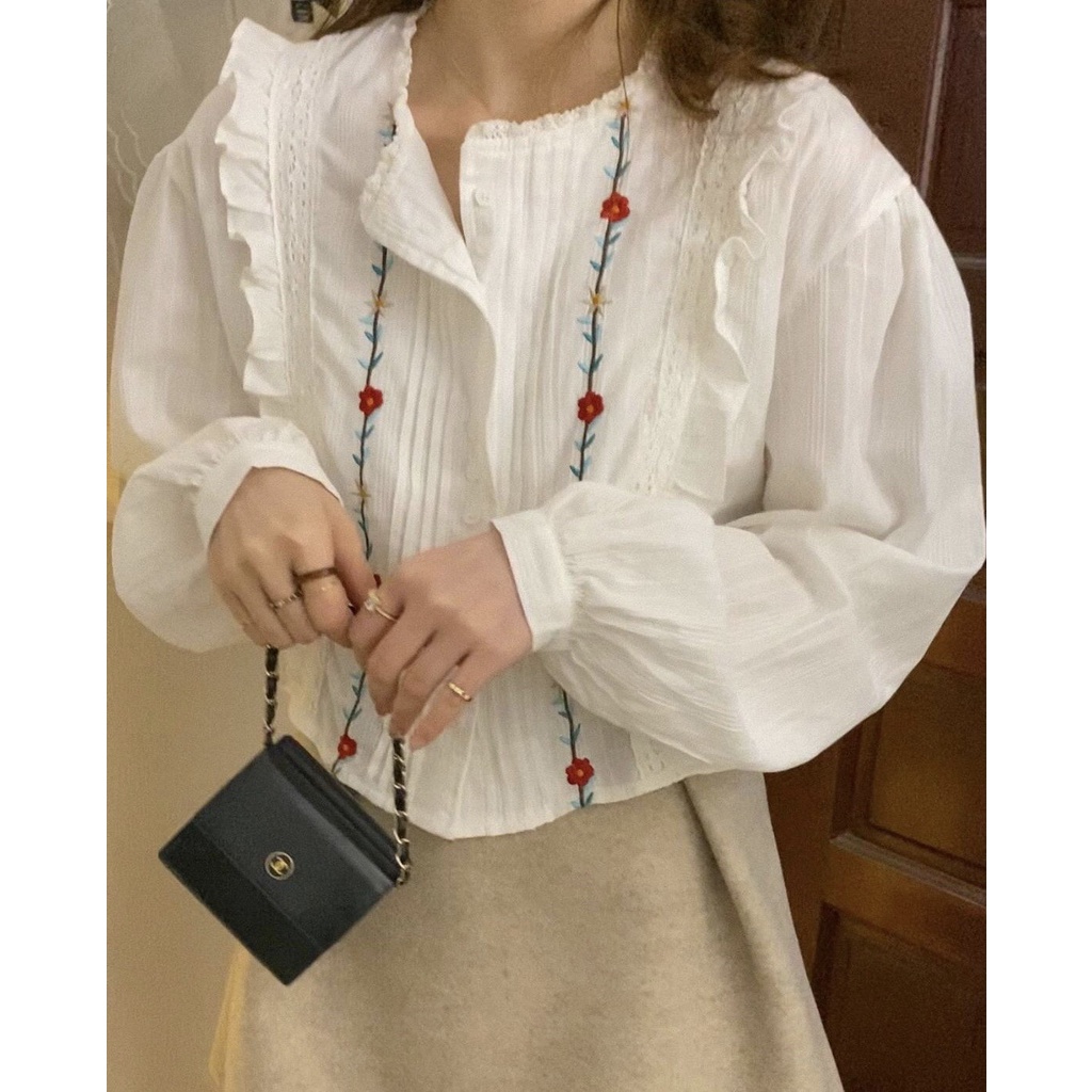 [Mã FAMARAL1 giảm 10K đơn 50K] ÁO THÊU HOA SƠMI LI REN SIÊU SIÊU ĐẸP