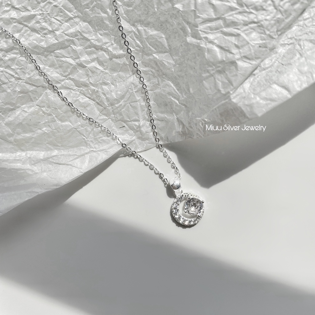 Dây chuyền bạc nữ Miuu Silver, vòng cổ nữ hình mặt trăng đính đá Mystery Moonie