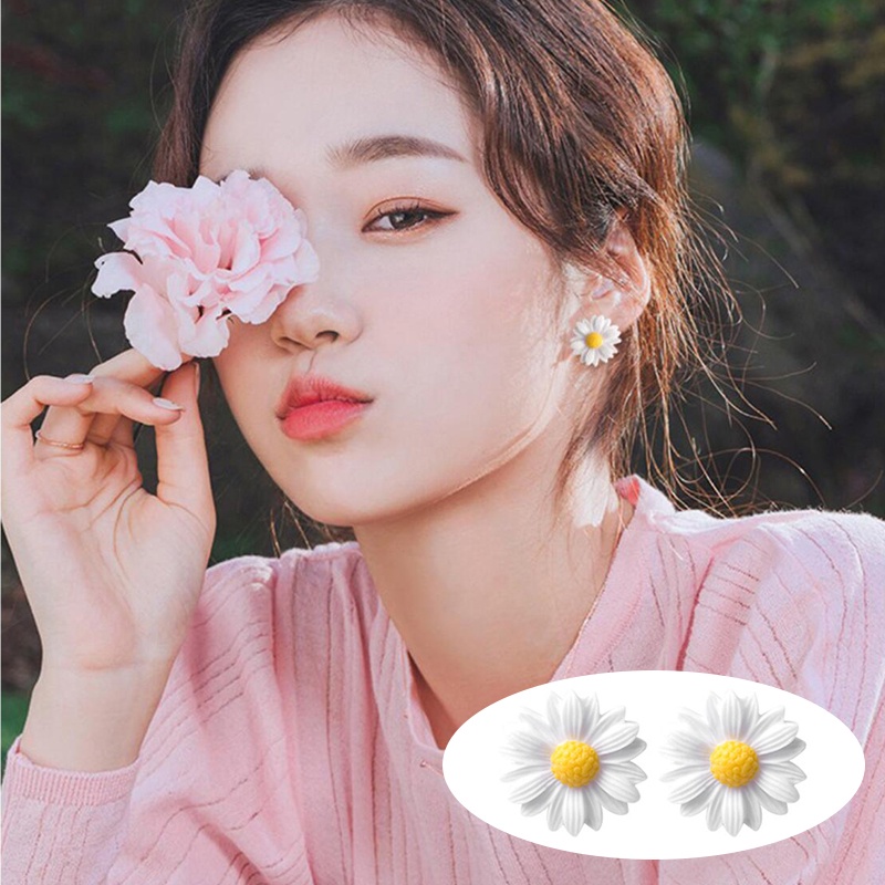 Khuyên tai SUAKE mạ bạc 925 mặt hình hoa cúc phong cách Hàn Quốc đơn giản thời trang làm quà tặng dành cho nữ
