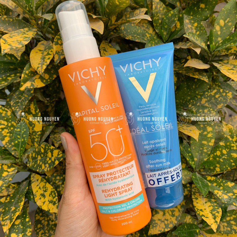 Set KCN Dạng Xịt Toàn Thân Vichy Capital Ideal Soleil Beach Protect SPF 50+ 200ml Tặng Kem Nhả Nắng Vichy Ideal Soleil