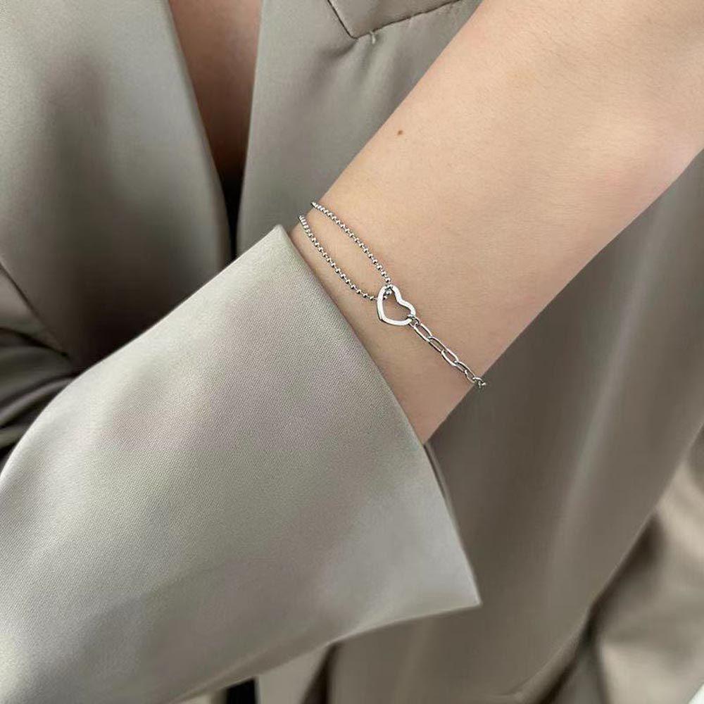 1 Vòng Tay Dây Xích Mặt Trái Tim Phong Cách Punk Cổ Điển Cho Cặp Đôi