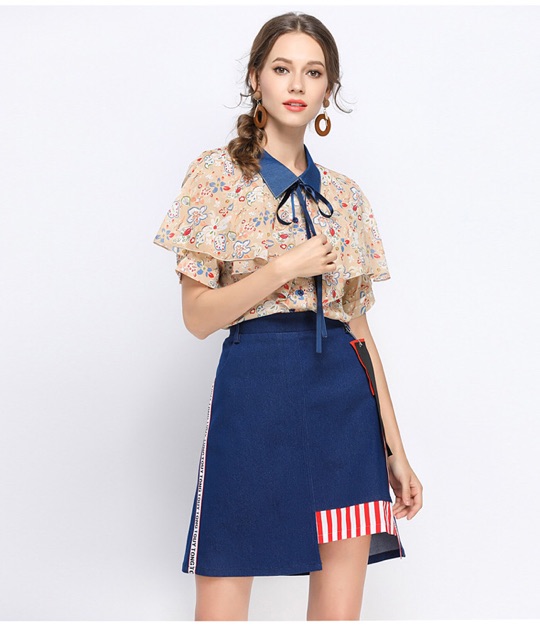 Áo sơ mi big size hoạ tiết màu cam nhạt cổ phối jean size đại 70-100kg