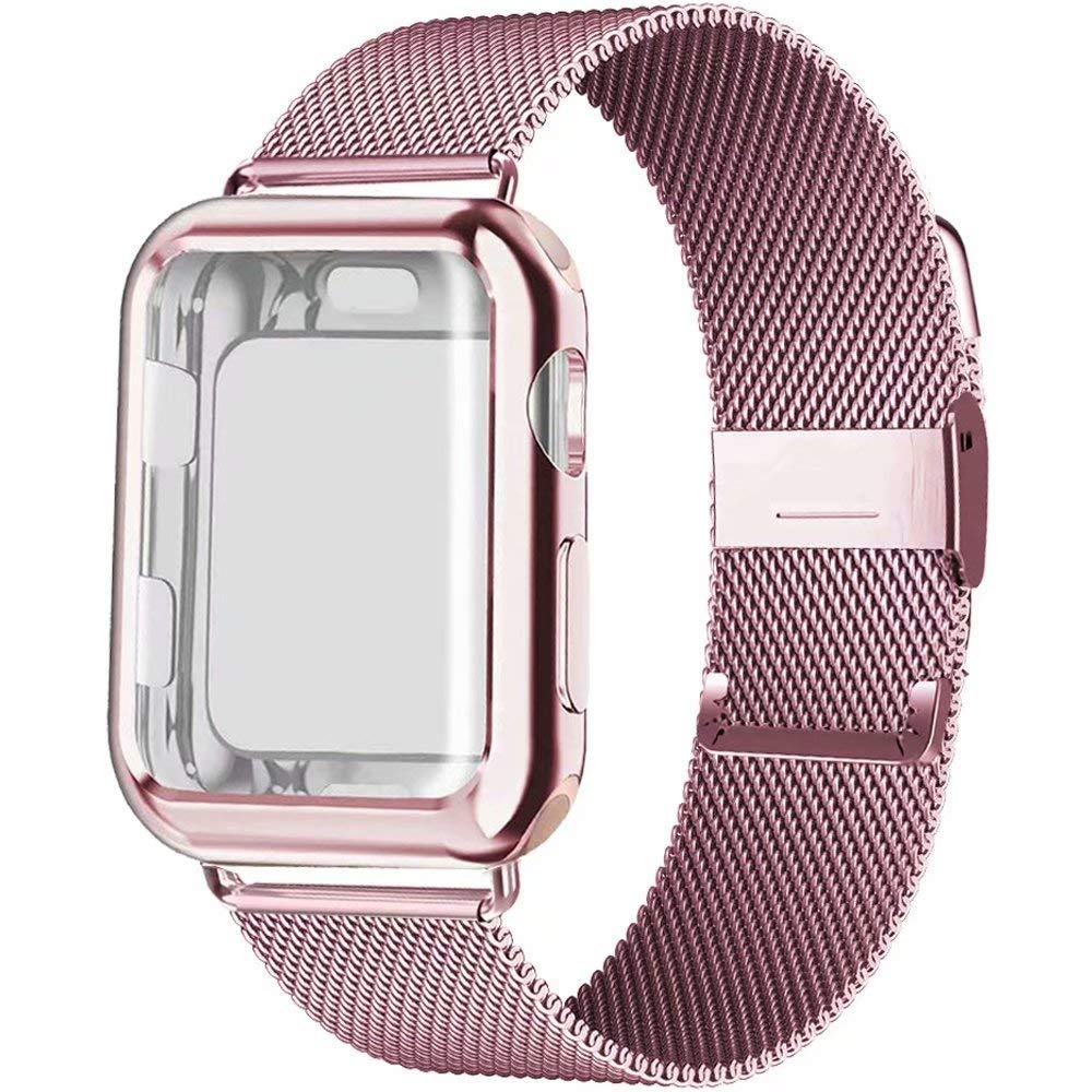 Dây đeo đồng hồ bằng kim loại Milanese Loop 44mm 40mm 38mm 42mm kèm ốp mặt cho Apple watch 6 5 4 3 SE