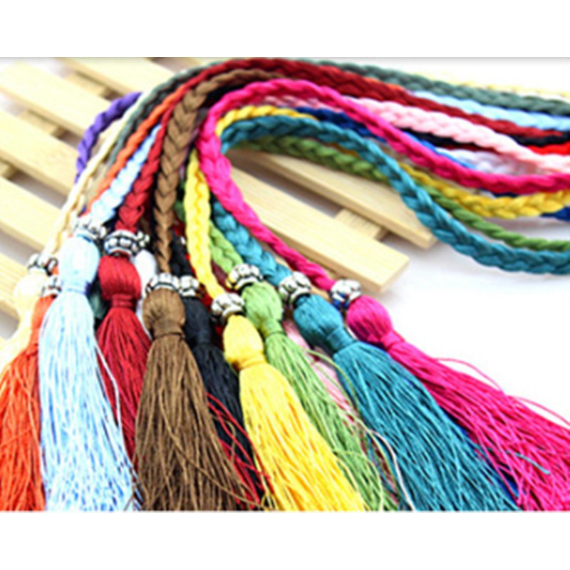 Thắt lưng dây cotton vải bện có tua rua dành cho nữ