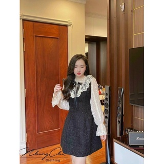 [Hết Hàng - LM005] Váy Dạ Tweed Cổ Bèo Nơ Tiểu Thư