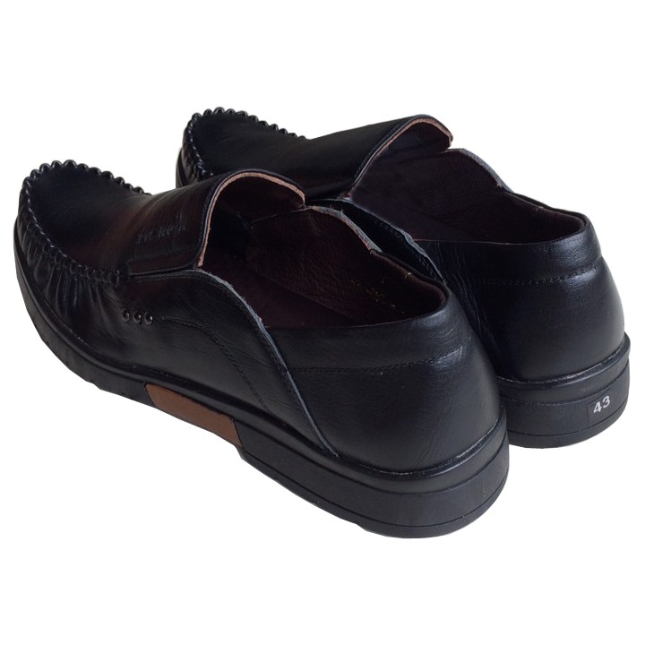 Giày lười nam đen cao 3.5cm  Da bò màu đen Trường Hải Đế Cao Su không trơn May chắc chắn GL270