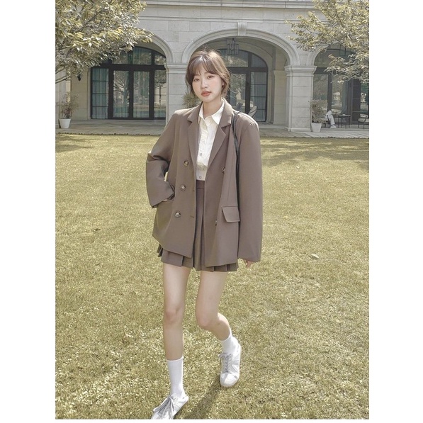 Set áo vest blazer kèm chân váy xếp ly HB thiết kế thanh lịch đủ size S085
