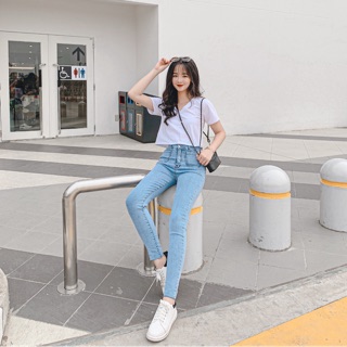quần jeans cạp cao túi tròn