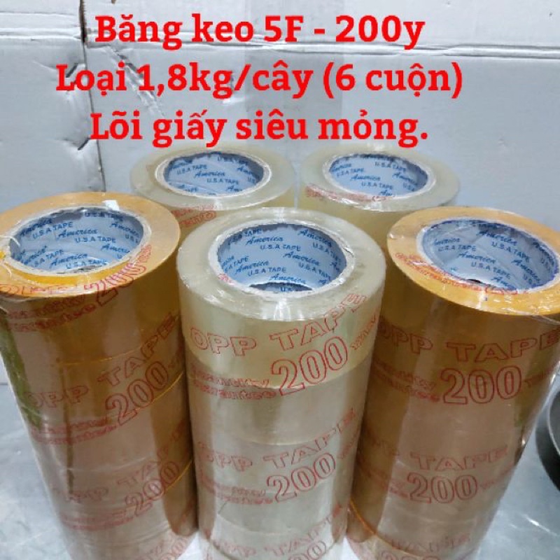 Băng keo 200ya lốc 6 cuộn trong và đục