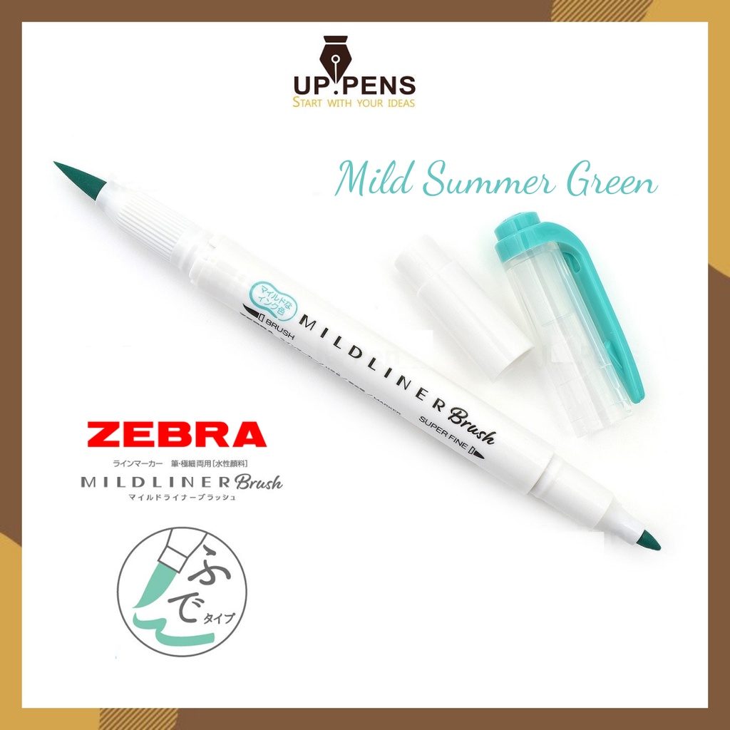 Bút lông đầu cọ Zebra Mildliner Double-Sided Highlighter Brush - Brush/ Extra Fine - Màu xanh lam (Mild Summer Green)