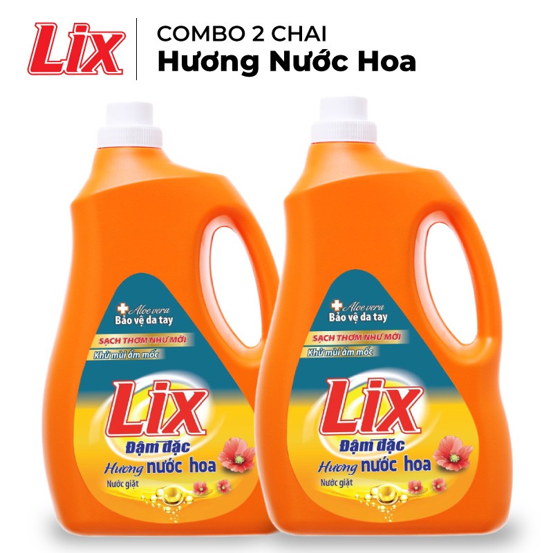Bộ 2 chai nước giặt Lix hương nước hoa 3.8Kg/ chai - Tẩy sạch cực mạnh vết bẩn - 2C-NGH01