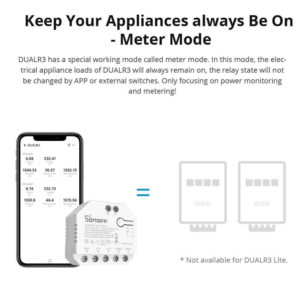 Công tắc điều khiển wifi thông minh 2 chiều GOOGLE SONOFF DUALR3 / DUALR3 Lite