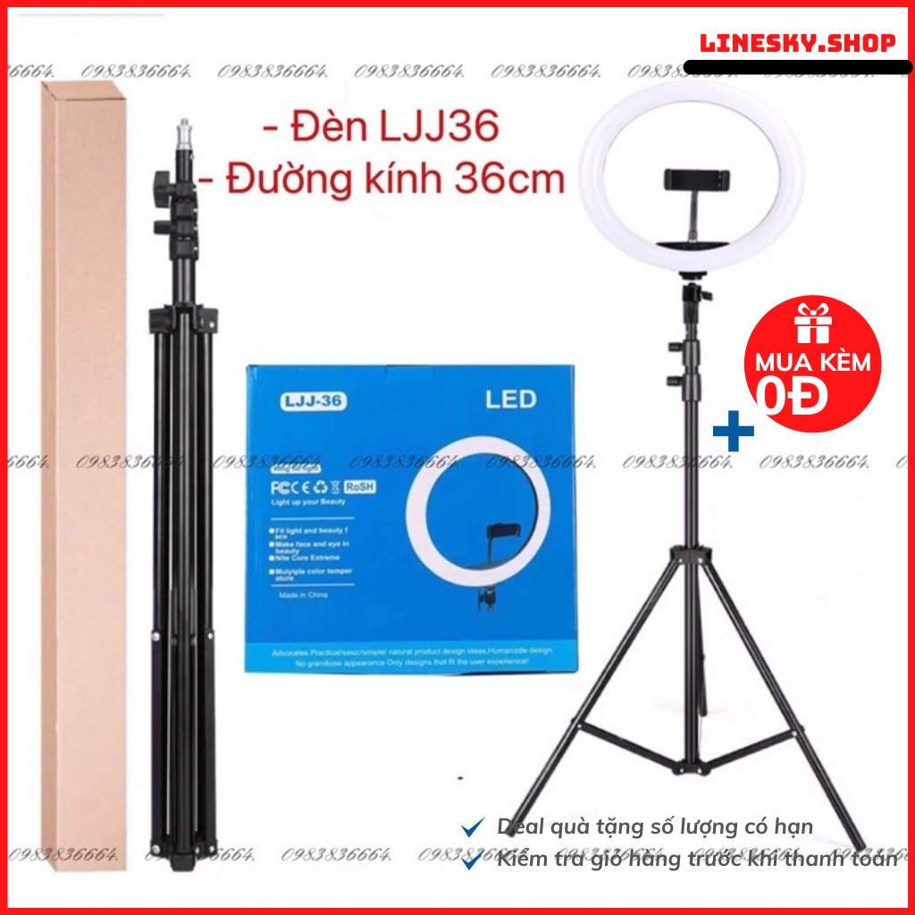 Đèn led live stream LJJ-36 1 kẹp điện thoại trợ sáng bán hàng,dạy online,makeup đường kính 36cm
