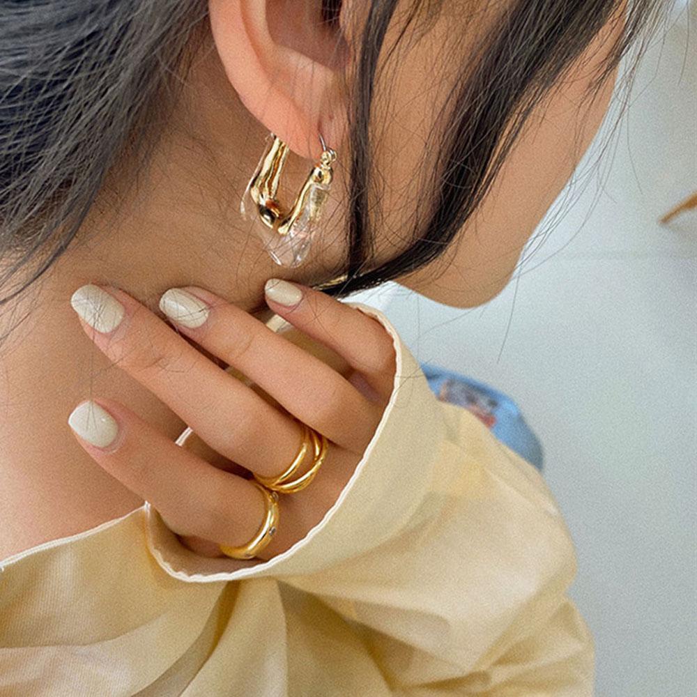 Bông Tai Hình Búa Vuông Bằng Nhựa Trong Suốt Màu Hổ Phách Dành Cho Nữ