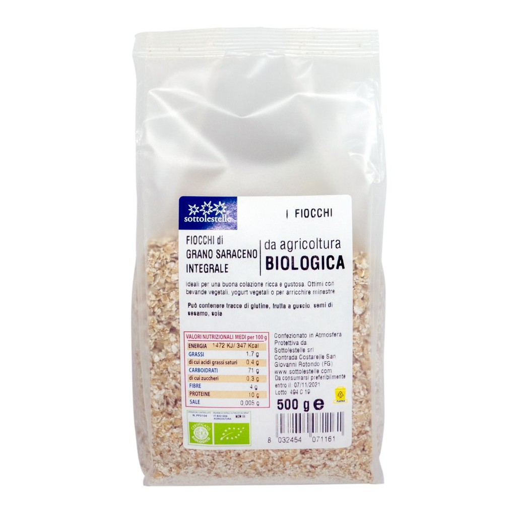 Kiều Mạch Nguyên Cám Hữu Cơ Cán Dẹp 500g Sottolestelle Organic Whole Buckwheat Flakes
