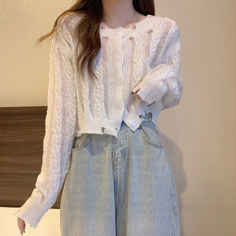 Áo cardigan Zhelihangfei dệt kim tay dài lưng cao dáng ôm dễ phối đồ