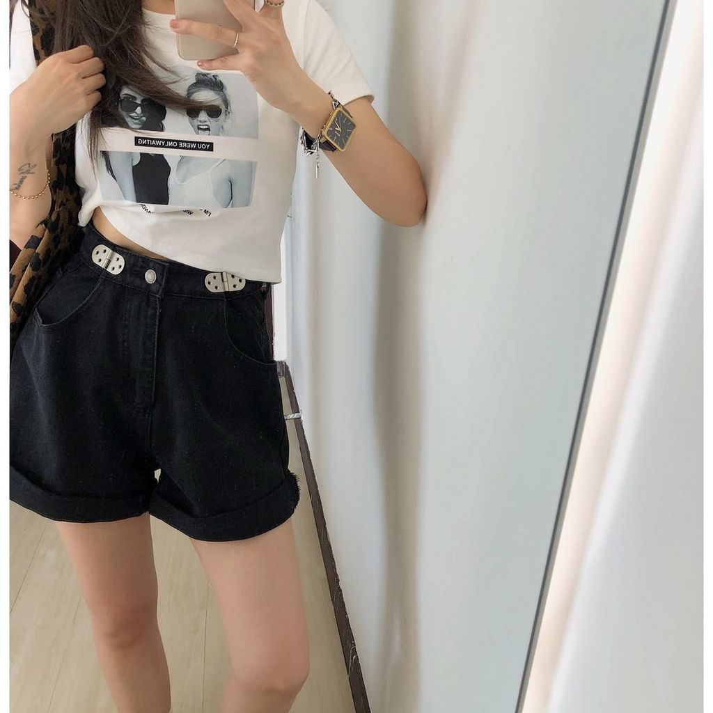 Quần Short Denim Lưng Cao Ống Rộng Size Lớn Thời Trang Mùa Hè Cho Nữ