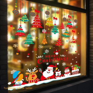 Nhãn dán cửa sổ cửa kính hàng quán hình ông già Noel/ cây/ hoa tuyết trang trí Giáng sinh