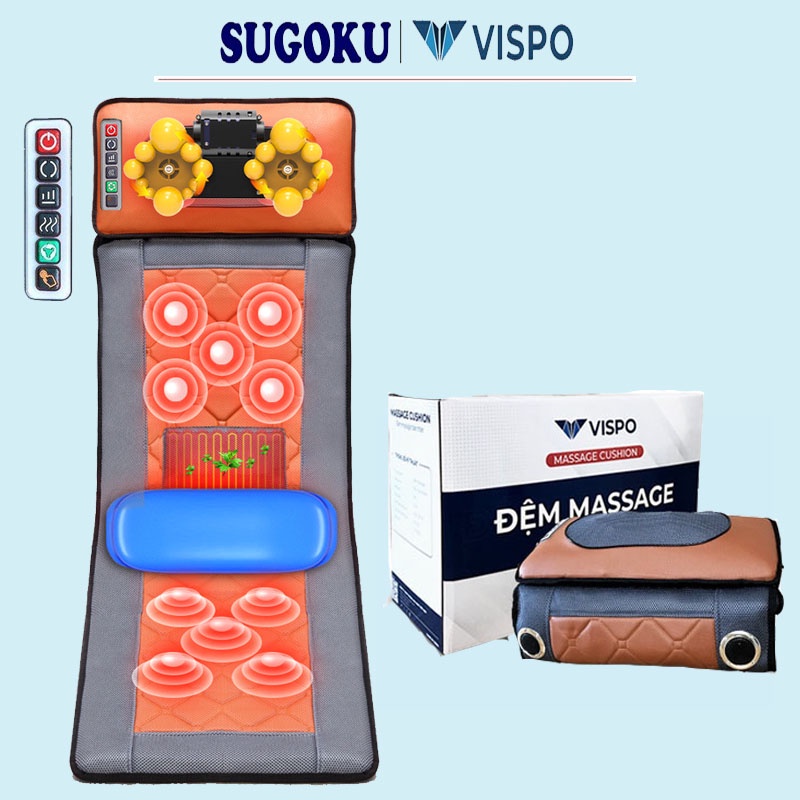 Nệm massage toàn thân chất liệu da, rung đa điểm giúp massage lưng, vai, gáy - Có gối massage hồng ngoại