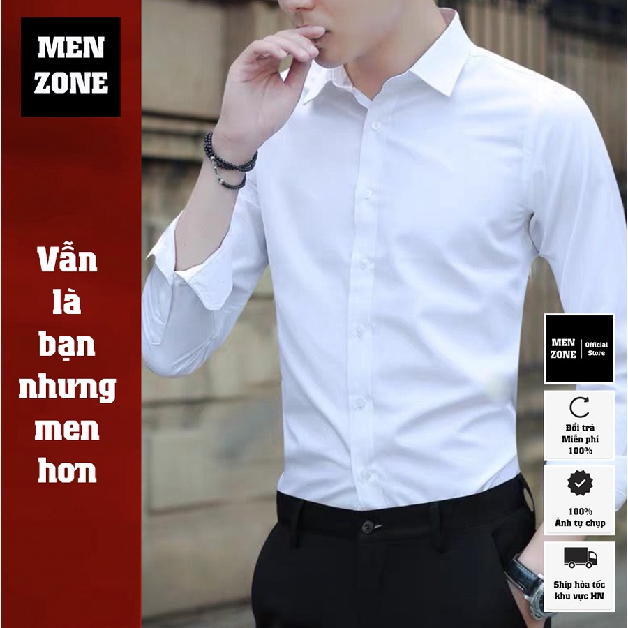 Áo Sơ Mi Trắng Nam Tay Dài Công Sở Dáng Ôm, Vải Không Nhăn, Thấm Hút Mồ Hôi Tốt [ATS]