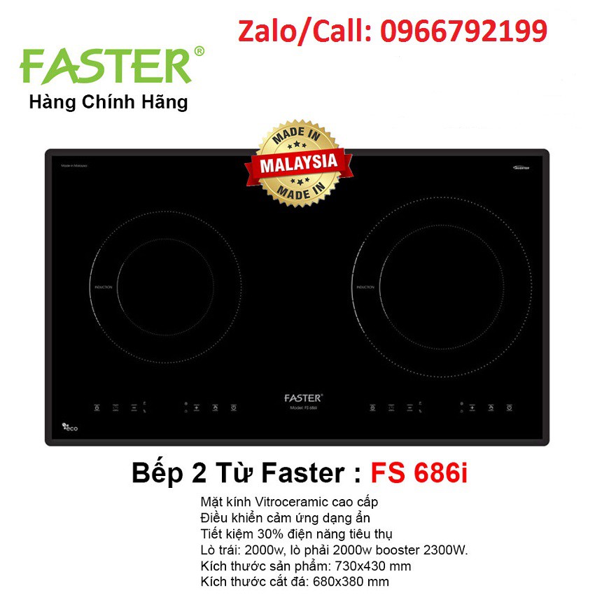 [Mã ELMS5TR giảm 5% đơn 5TR] Bếp từ Faster FS 686I nhập khẩu Malaysia, bếp từ đôi, bếp điện từ, bếp từ giá rẻ