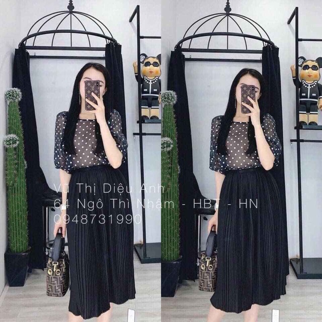 Chân váy maxi xếp ly lụa | BigBuy360 - bigbuy360.vn