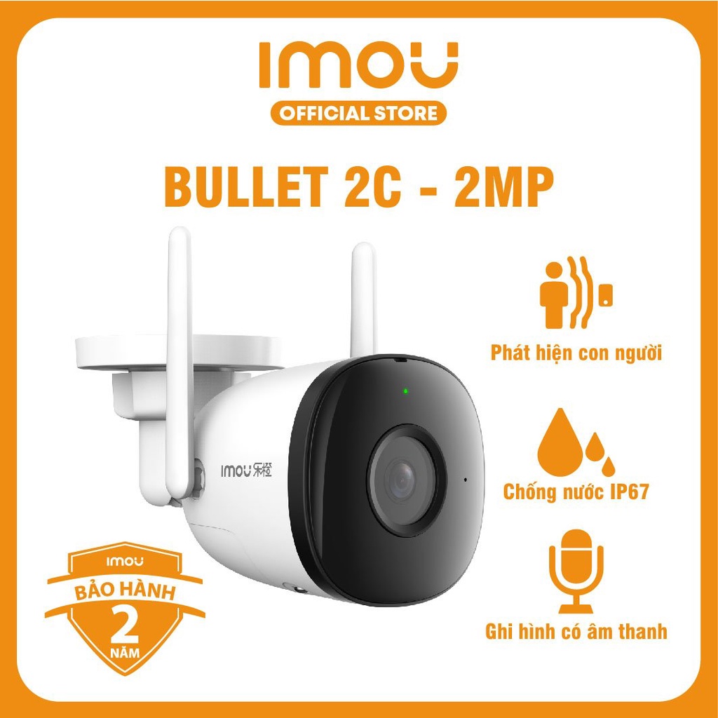 Camera Wifi Imou Bullet 2C (2MP) I Chống nước IP67 | Phát hiện con người I Ghi hình có âm thanh I Bảo hành 2 năm