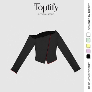 Áo croptop nữ dài tay body TOPTIFY lệch vai viền màu Tia Top AC199