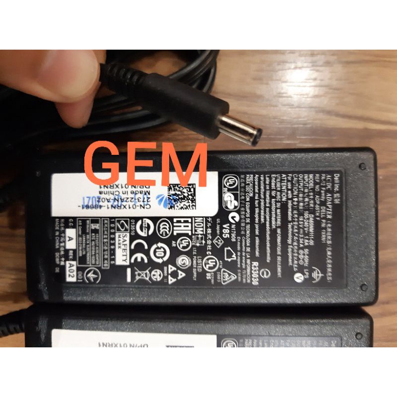 Sạc laptop chính hãng dell 3,34 kim nhỏ 65W kích thước chân sạc Φ4.5×Φ3.0 - dây nguồn volex