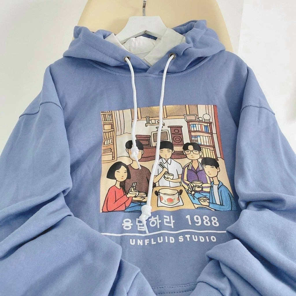 Áo hoodie chui đầu in hình UNFLUID STUDIO,  áo hoodie nỉ Pe dày dặn form và chất, hàng chất lượng.