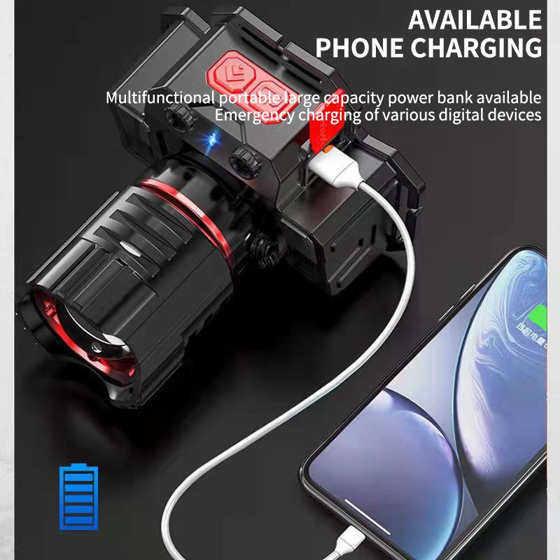 Đèn LED P50 5000 Lumens Đội Đầu Siêu Sáng Có Thể Sạc Lại Loại C Dùng Khi Đi Cắm Trại Ngoài Trời