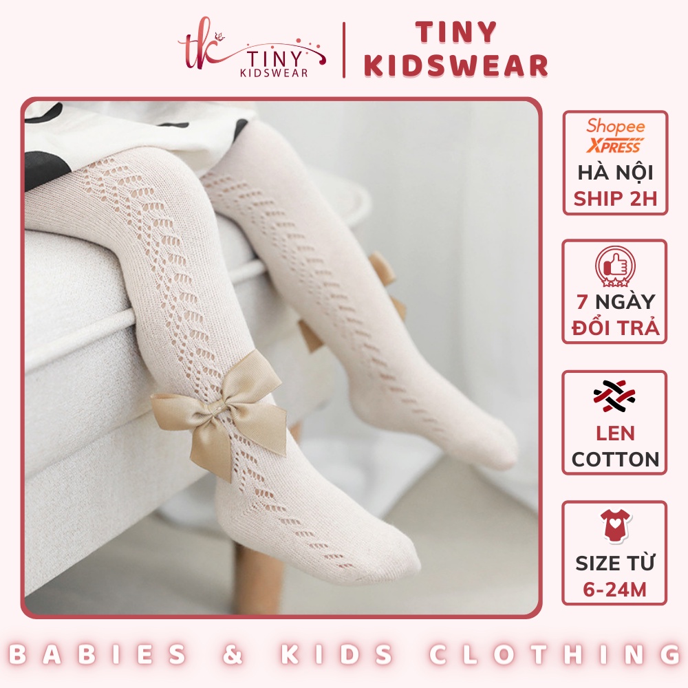 Quần tất, legging kín bàn chân đính nơ to điệu đà cho bé gái từ 6-24 tháng [T10]