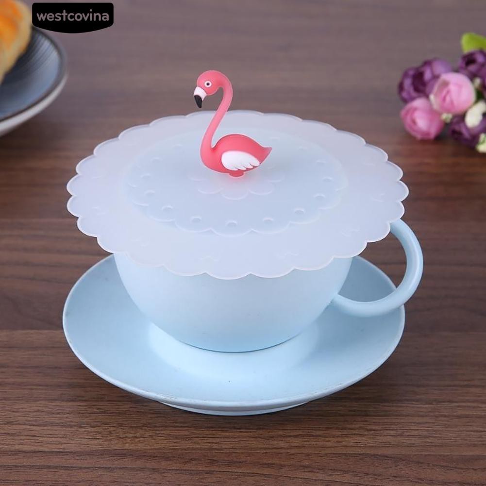Nắp silicone đậy ly cốc với quai hình chim hồng hạc xinh xắn
