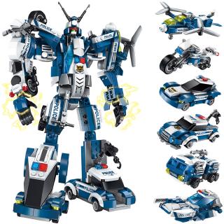 6 Trong 1 Cảnh Sát Robot Khối Xây Dựng Bộ Đồ Chơi DIY Biến Dạng Robot Chiến Binh Lắp Ráp Mô Hình Áo Bé Trai Đồ Chơi Giáo Dục Cho Trẻ Em