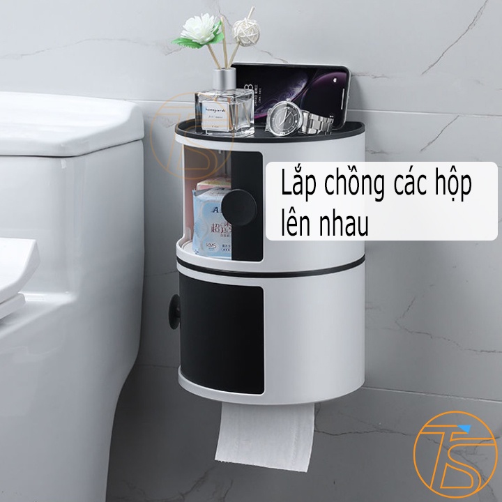 Hộp Đựng Giấy Vệ Sinh Dán Tường Hình Cầu Có Nắp Kéo - Kệ Để Đồ Phòng Tắm Có Chống Nước 16.8x13.8cm