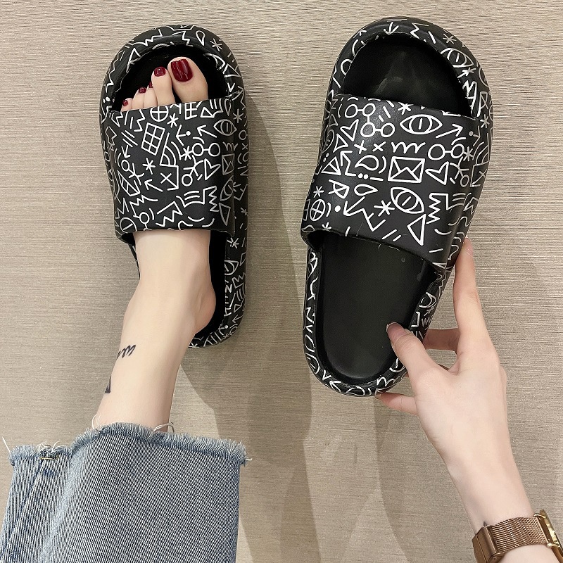 Dép quai ngang nữ, dép văn phòng - họa tiết dễ thương, đế bánh mì trendy