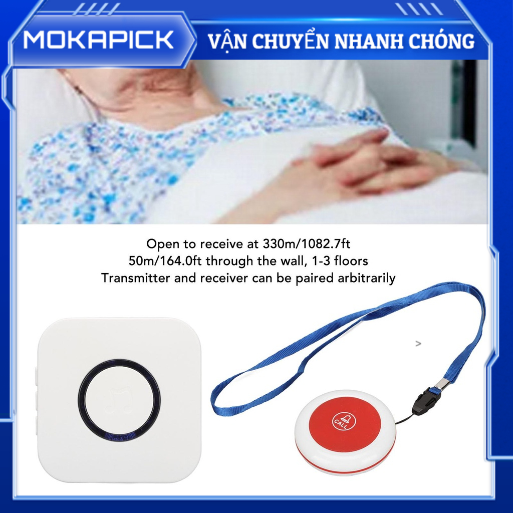 Mokapick Máy nhắn tin người chăm sóc không dây 4 Mức Âm lượng Nút cảnh báo SOS thấm nước Hệ thống gọi y tá cho nhà hàng bệnh viện 100‑240V