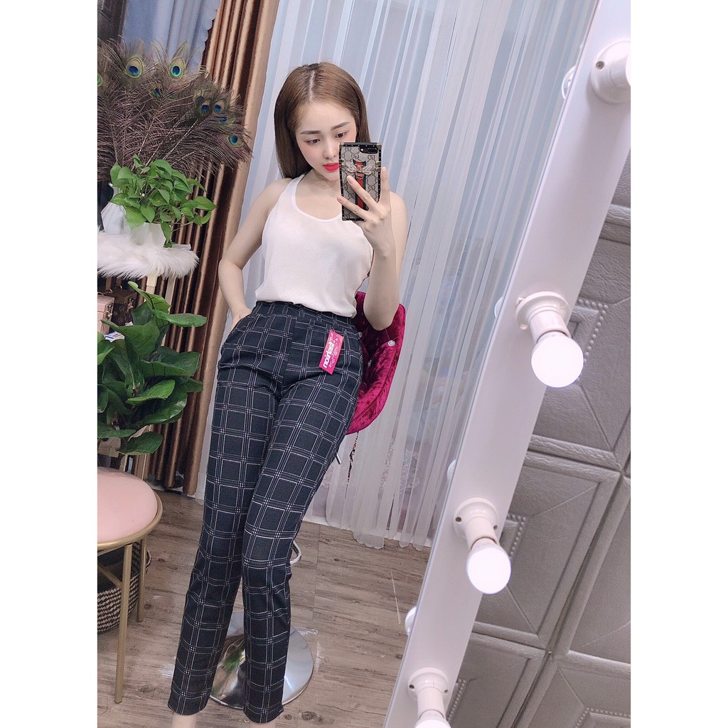 [Mã FAMARAL2 giảm 10K đơn 50K] Quần BAGGY CARO DÀI VẢI XỐP CO GIÃN Lưng Thun Freesize 50-60kg tùy chiều cao