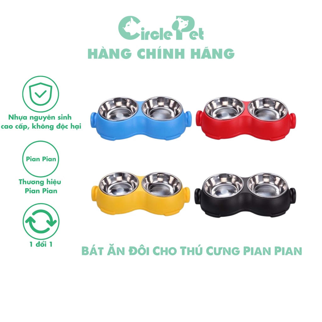 Bát Ăn Đôi Cho Thú Cưng Pian Pian Có Tay Cầm Đế Chống Trơn Trượt Nhiều Màu Sắc - Circle Pet