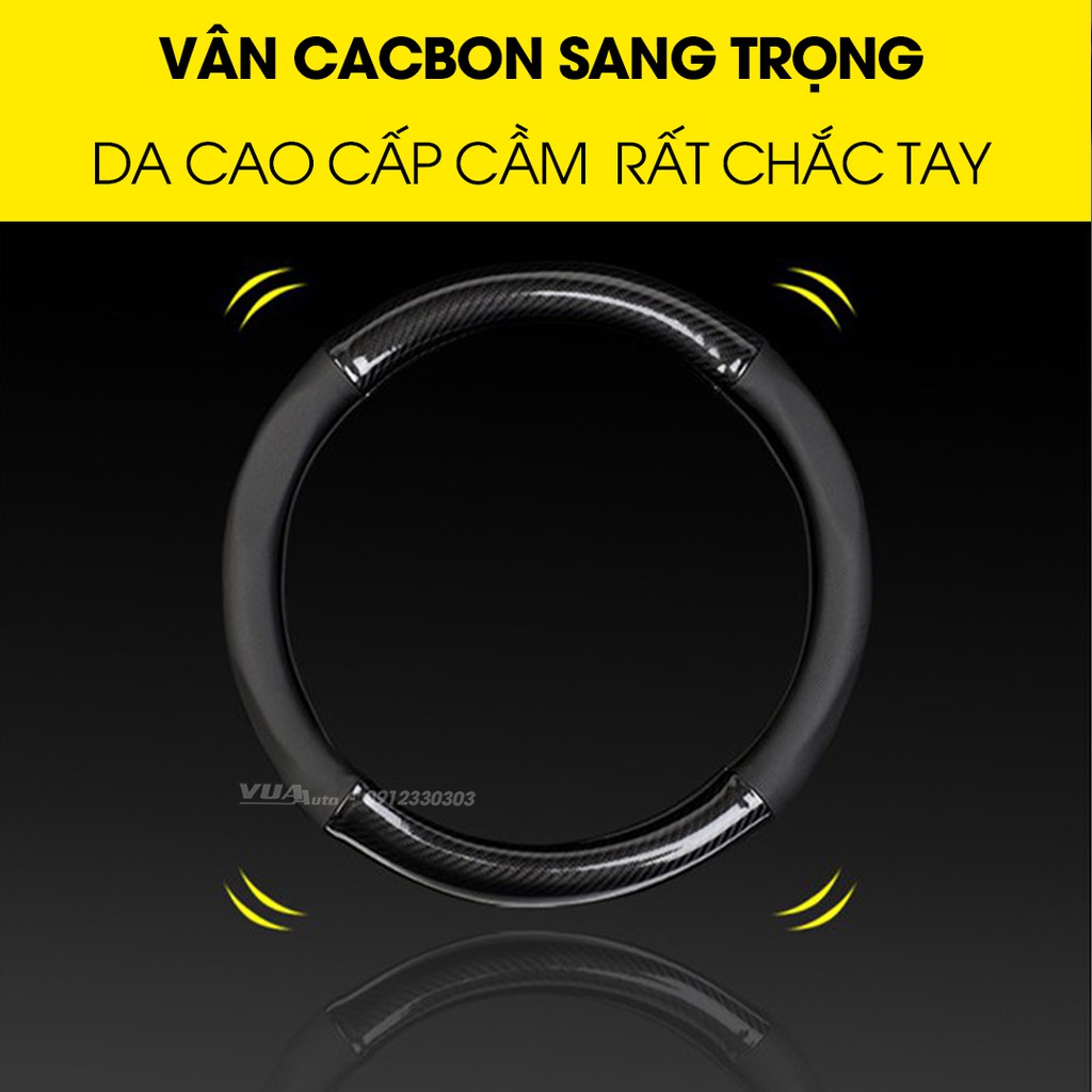 Bọc vô lăng ô tô cacbon VuaAuto phù hợp nhiều dòng xe, bọc volang da cacbon cao cấp, ôm khít, chống trơn trượt mồ hôi