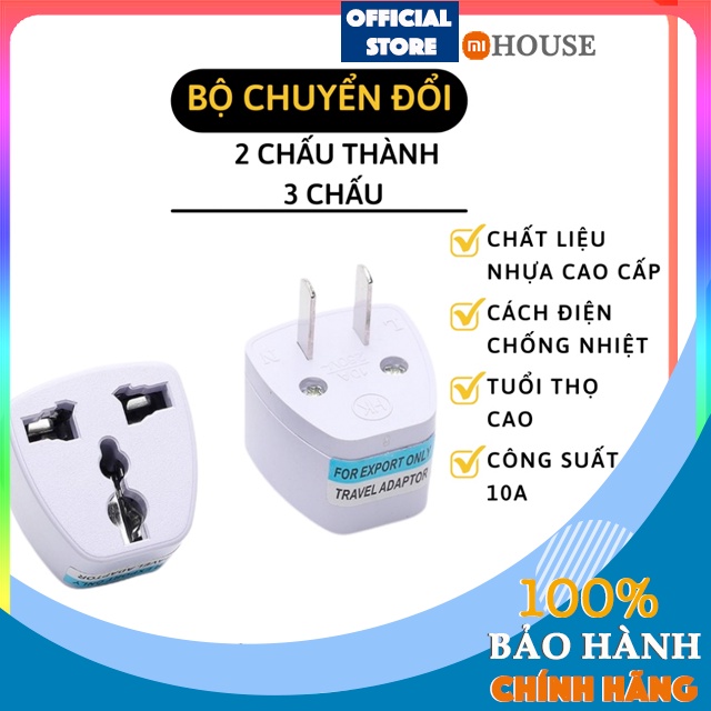 HOẢ TỐC | Giắc cắm điện chuyển đổi ổ 3 chấu thành 2 chấu - Phích chuyển đổi sạc 3 chân - MiHouse